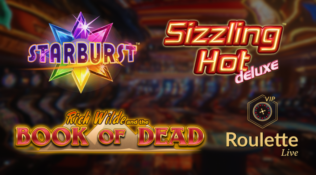 mehrere Logos von beliebten Slot-Titeln in Casinos ohne Oase gefunden